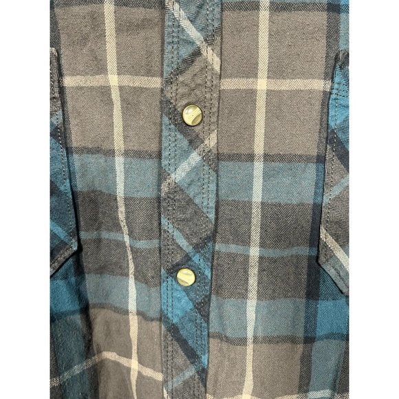 NORTH RIVER MEN LONG SLEEVE BUTTON UP Blue Grey PLAID SHIRT Pearl SNAPS XXL 2xl - Picture 3 of 6